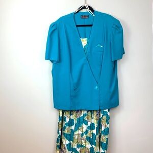 Vintage 70s Damon Dress Suit Set Top and Pleated Skirt